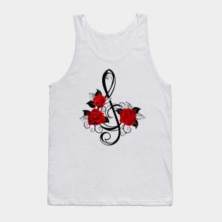 Black Musical Key with Red Roses Tank Top